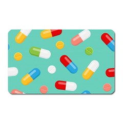 Pills Medicines Seamless Pattern Blue Background Magnet (rectangular) by Nexatart