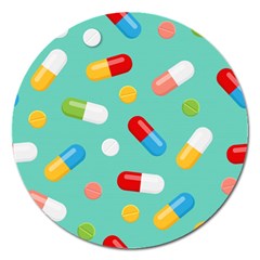 Pills Medicines Seamless Pattern Blue Background Magnet 5  (Round)