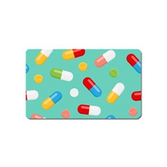 Pills Medicines Seamless Pattern Blue Background Magnet (Name Card)