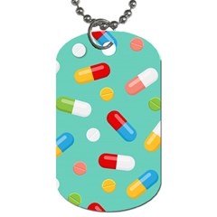 Pills Medicines Seamless Pattern Blue Background Dog Tag (One Side)