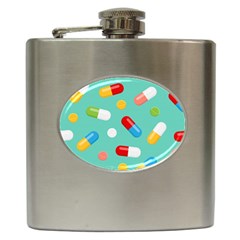 Pills Medicines Seamless Pattern Blue Background Hip Flask (6 Oz) by Nexatart