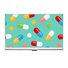 Pills Medicines Seamless Pattern Blue Background Business Card Holder