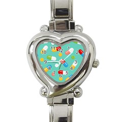 Pills Medicines Seamless Pattern Blue Background Heart Italian Charm Watch by Nexatart