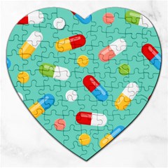 Pills Medicines Seamless Pattern Blue Background Jigsaw Puzzle (Heart)