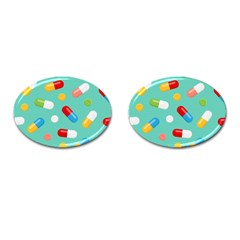 Pills Medicines Seamless Pattern Blue Background Cufflinks (Oval)