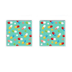 Pills Medicines Seamless Pattern Blue Background Cufflinks (Square)