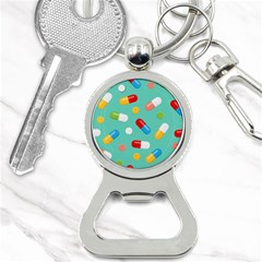 Pills Medicines Seamless Pattern Blue Background Bottle Opener Key Chain