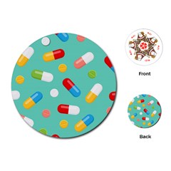 Pills Medicines Seamless Pattern Blue Background Playing Cards Single Design (round)