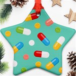 Pills Medicines Seamless Pattern Blue Background Star Ornament (Two Sides) Front