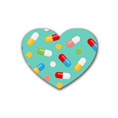 Pills Medicines Seamless Pattern Blue Background Rubber Coaster (Heart) 