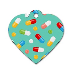 Pills Medicines Seamless Pattern Blue Background Dog Tag Heart (One Side)