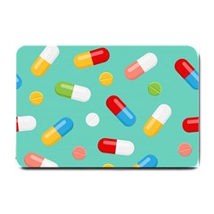 Pills Medicines Seamless Pattern Blue Background Small Doormat 