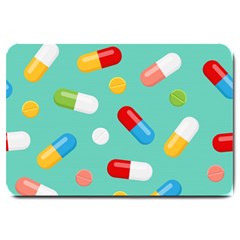 Pills Medicines Seamless Pattern Blue Background Large Doormat 