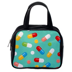 Pills Medicines Seamless Pattern Blue Background Classic Handbag (One Side)