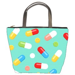 Pills Medicines Seamless Pattern Blue Background Bucket Bag by Nexatart