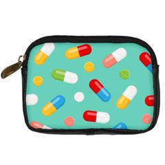 Pills Medicines Seamless Pattern Blue Background Digital Camera Leather Case