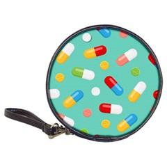 Pills Medicines Seamless Pattern Blue Background Classic 20-cd Wallets by Nexatart