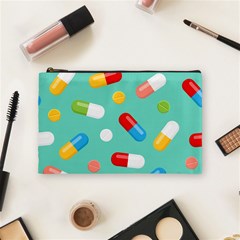 Pills Medicines Seamless Pattern Blue Background Cosmetic Bag (Medium)