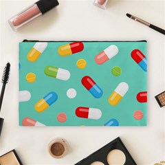 Pills Medicines Seamless Pattern Blue Background Cosmetic Bag (Large)