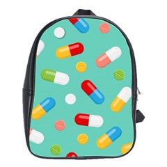 Pills Medicines Seamless Pattern Blue Background School Bag (Large)