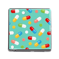 Pills Medicines Seamless Pattern Blue Background Memory Card Reader (square 5 Slot) by Nexatart