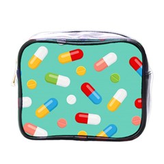 Pills Medicines Seamless Pattern Blue Background Mini Toiletries Bag (One Side)