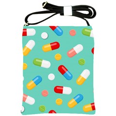 Pills Medicines Seamless Pattern Blue Background Shoulder Sling Bag