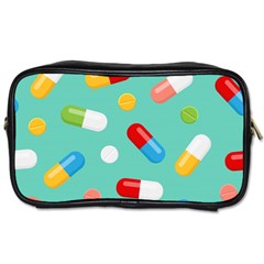 Pills Medicines Seamless Pattern Blue Background Toiletries Bag (One Side)