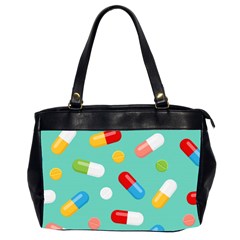 Pills Medicines Seamless Pattern Blue Background Oversize Office Handbag (2 Sides)