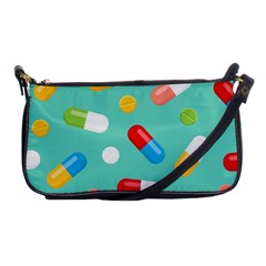 Pills Medicines Seamless Pattern Blue Background Shoulder Clutch Bag