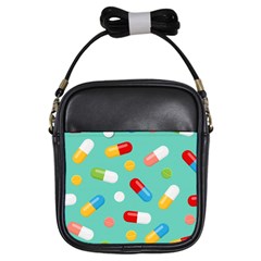 Pills Medicines Seamless Pattern Blue Background Girls Sling Bag