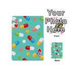 Pills Medicines Seamless Pattern Blue Background Playing Cards 54 Designs (Mini) Front - Heart2