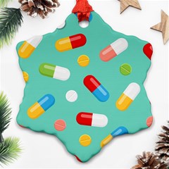 Pills Medicines Seamless Pattern Blue Background Ornament (snowflake)