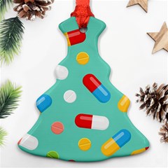 Pills Medicines Seamless Pattern Blue Background Ornament (christmas Tree) 