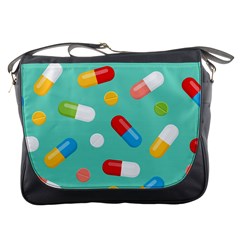 Pills Medicines Seamless Pattern Blue Background Messenger Bag