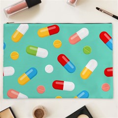 Pills Medicines Seamless Pattern Blue Background Cosmetic Bag (XXL)