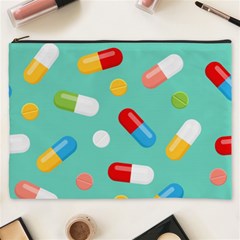 Pills Medicines Seamless Pattern Blue Background Cosmetic Bag (XXXL)