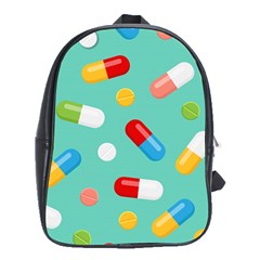 Pills Medicines Seamless Pattern Blue Background School Bag (XL)