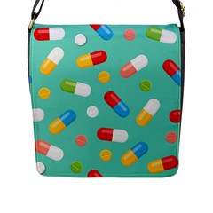 Pills Medicines Seamless Pattern Blue Background Flap Closure Messenger Bag (l) by Nexatart