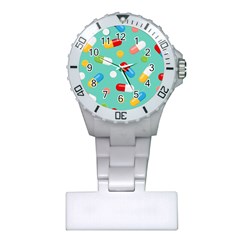 Pills Medicines Seamless Pattern Blue Background Plastic Nurses Watch