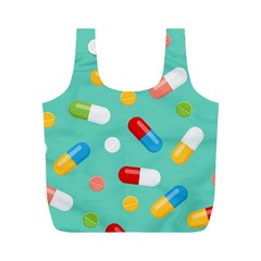 Pills Medicines Seamless Pattern Blue Background Full Print Recycle Bag (M)