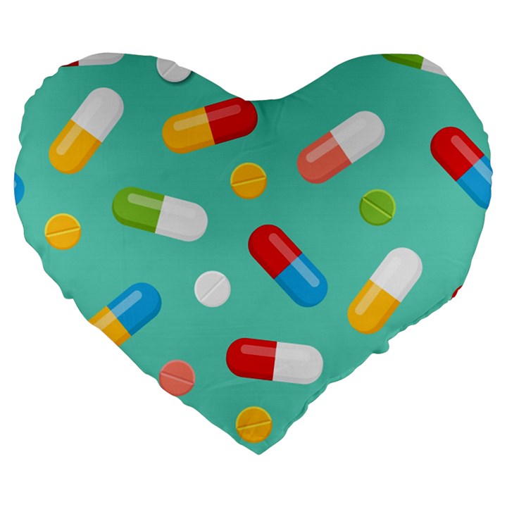 Pills Medicines Seamless Pattern Blue Background Large 19  Premium Flano Heart Shape Cushions