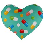 Pills Medicines Seamless Pattern Blue Background Large 19  Premium Flano Heart Shape Cushions Back