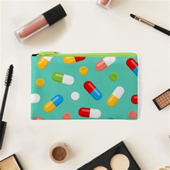 Pills Medicines Seamless Pattern Blue Background Cosmetic Bag (XS)