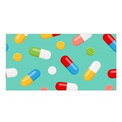 Pills Medicines Seamless Pattern Blue Background Satin Shawl