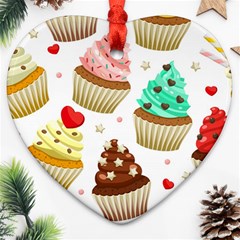 Seamless Pattern Yummy Colored Cupcakes Ornament (heart)