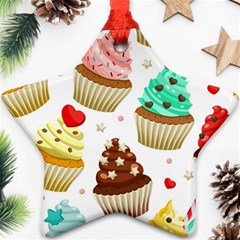 Seamless Pattern Yummy Colored Cupcakes Ornament (star)