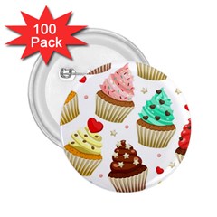 Seamless Pattern Yummy Colored Cupcakes 2 25  Buttons (100 Pack)  by Nexatart