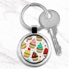 Seamless Pattern Yummy Colored Cupcakes Key Chain (round) by Nexatart