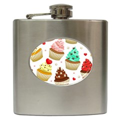 Seamless Pattern Yummy Colored Cupcakes Hip Flask (6 Oz) by Nexatart